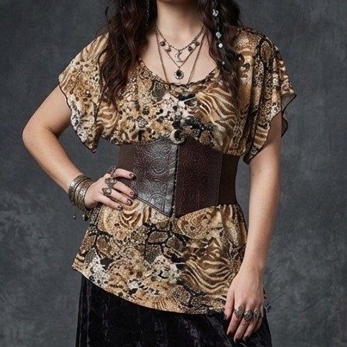 Y2k 90s Top Xl Brown Animal Rhinestone Flutter Sleeve Whimsigoth Dark Fairy